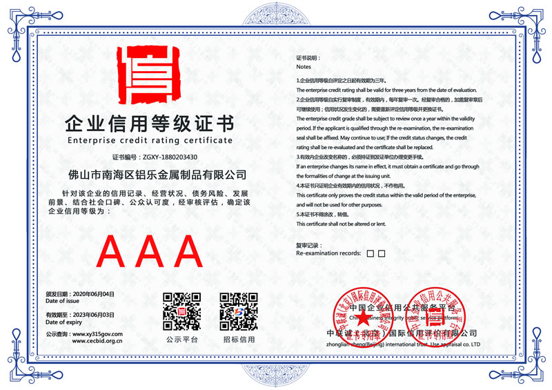 湖南企业信用等级证书